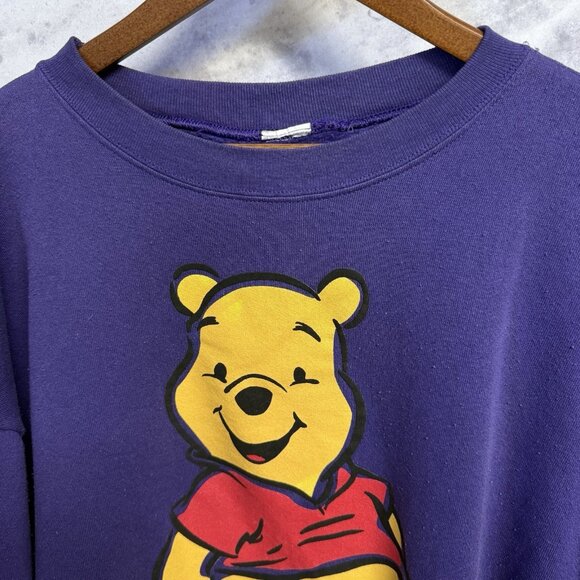 Vintage Winnie The Pooh Sweatshirt Oversized L Purple Crew Neck Cartoon 90s Y2K - Picture 4 of 16